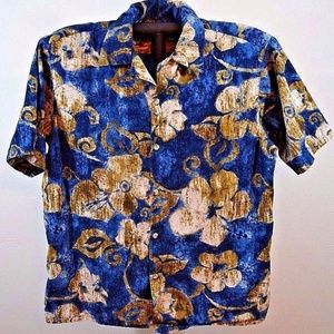 Go Barefoot Hawaiian Shirt SS L 100% Cotton USA Bl